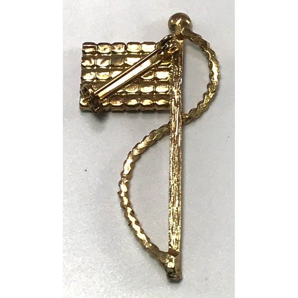 Vintage Patriotic American Flag Brooch Pin Red White & Blue Rhinestones Gold Ton - Picture 3 of 3